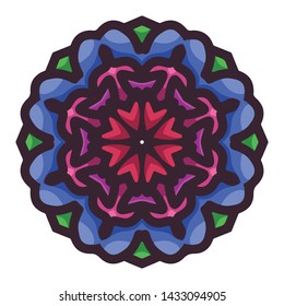 Vector hand drawn colorful mandala art with abstract floral ethnic ornament. Tribal ornament. Mandala doodle illustration