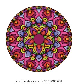 Vector hand drawn colorful mandala art with abstract floral ethnic ornament. Tribal ornament. Mandala doodle illustration