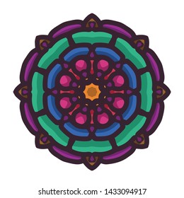 Vector hand drawn colorful mandala art with abstract floral ethnic ornament. Tribal ornament. Mandala doodle illustration