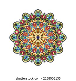Mandala colorida dibujada a mano por vectores. Elementos decorativos. Patrón colorido e ilustración vectorial. página del libro de coloreado
