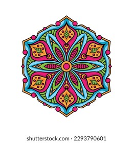 Vector hand drawn colorful mandala. Decorative elements. Colorful pattern and vector illustration. Coloring book page