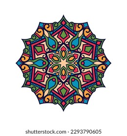 Mandala colorida dibujada a mano por vectores. Elementos decorativos. Patrón colorido e ilustración vectorial. página del libro de coloreado