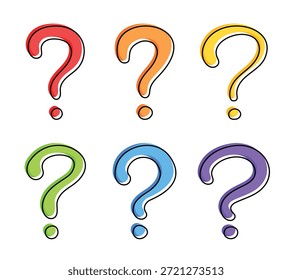 Vector Hand Drawn Colorful Question Mark With Outline Icon Set