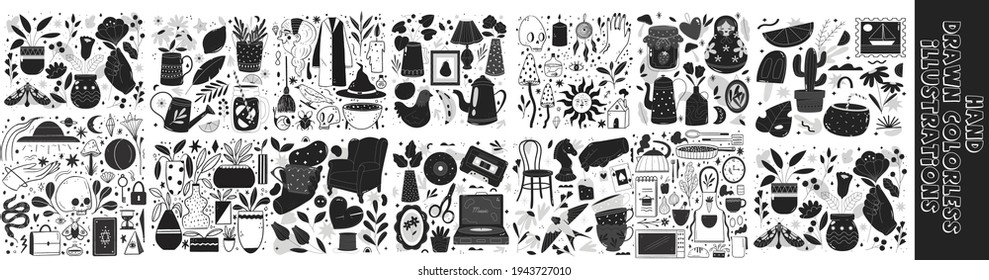 Vector Hand drawn colorless illustrations