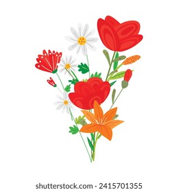 Vector hand drawn colourful floral branch.