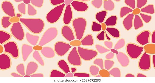Vektor Handgezeichnete bunte Blumen, nahtlose Muster mit floralen, botanischen für Stoff, Textilien, Kleidung, Umschlagpapier, Hintergrund, Banner, Illustration, abstrakte Hintergründe.
