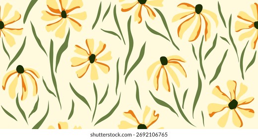 Vector Hand drawn colourful flowers, seamless patterns with floral, botanical for fabric, textiles, clothing, wrapping paper, backdrop, banner, illustration, abstract backgrounds.
