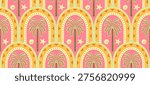 Vector Hand drawn colourful geometric flowers, palm tree, seamless patterns for fabric tropical Pattern, textiles, clothing, wrapping paper, backdrop, banner.
