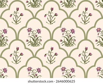 Vector Dibujado a mano flores geométricas coloridas, patrones sin costuras con flores para la tela, textiles, ropa, papel de regalo, telón de fondo, Anuncio, ilustración, fondos abstractos.
