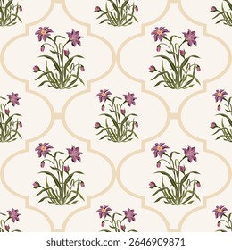 Vector Hand drawn colourful geometric flowers, seamless patterns with floral for fabric, textiles, clothing, wrapping paper, backdrop, banner, illustration, abstract backgrounds.
