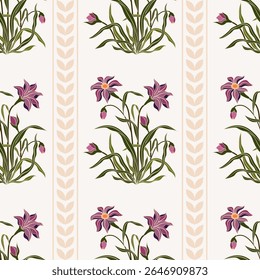 Vector Dibujado a mano flores geométricas coloridas, patrones sin costuras con flores para la tela, textiles, ropa, papel de regalo, telón de fondo, Anuncio, ilustración, fondos abstractos.
