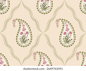 Vetor Mão desenhado colorido flores geométricas, padrões sem costura com floral para tecido, têxteis, roupas, papel de embrulho, pano de fundo, banner, ilustração, fundos abstratos.
