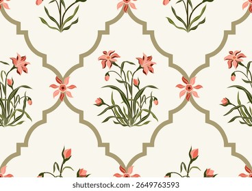 Vector Hand drawn colourful geometric flowers, seamless patterns with floral for fabric, textiles, clothing, wrapping paper, backdrop, banner, illustration, abstract backgrounds.
