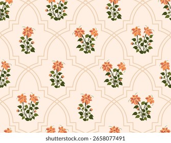 Vector Dibujado a mano flores geométricas coloridas, patrones sin costuras con flores para la tela, textiles, ropa, papel de regalo, telón de fondo, Anuncio, ilustración, fondos abstractos.
