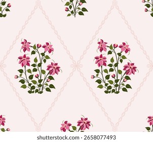 Vector Dibujado a mano flores geométricas coloridas, patrones sin costuras con flores para la tela, textiles, ropa, papel de regalo, telón de fondo, Anuncio, ilustración, fondos abstractos.
