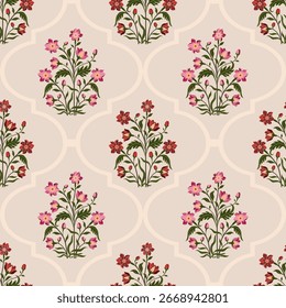 Vector Dibujado a mano flores geométricas coloridas, patrones sin costuras con flores para la tela, textiles, ropa, papel de regalo, telón de fondo, Anuncio, ilustración, fondos abstractos.

