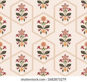 Vector Hand drawn colourful geometric flowers Motifs African boho paisley, seamless patterns with floral for fabric Ethnic Indian Pattern, textiles, clothing, wrapping paper, backdrop, banner.
