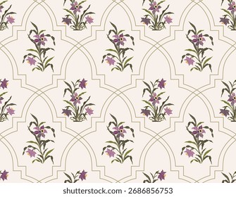 Vektor Handgezeichnete bunte geometrische Blumen, nahtlose Muster mit floralen für Stoff, Textilien, Kleidung, Umschlagpapier, Hintergrund, Banner, Illustration, abstrakte Hintergründe.
