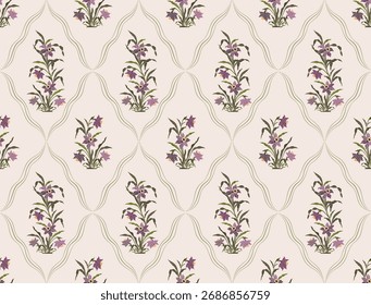 Vetor Mão desenhado colorido flores geométricas, padrões sem costura com floral para tecido, têxteis, roupas, papel de embrulho, pano de fundo, banner, ilustração, fundos abstratos.
