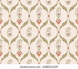 Vector Dibujado a mano de flores geométricas coloridas Motivos boho africano paisley, patrones sin costuras con tela floral para el patrón étnico indio, textiles, ropa, papel de embalaje, telón de fondo, Anuncio.
