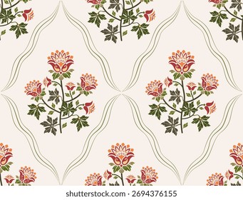 Vector Hand drawn colourful geometric flowers Motifs African boho paisley, seamless patterns with floral for fabric Ethnic Indian Pattern, textiles, clothing, wrapping paper, backdrop, banner.
