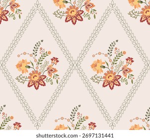 Vector Hand drawn colourful geometric flowers Motifs African boho paisley, seamless patterns with floral for fabric Ethnic Indian Pattern, textiles, clothing, wrapping paper, backdrop, banner.
