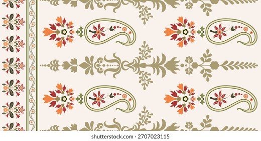 Vector Dibujado a mano de flores geométricas coloridas Motivos boho africano paisley, patrones sin costuras con tela floral para el patrón étnico indio, textiles, ropa, papel de embalaje, telón de fondo, Anuncio.
