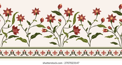 Vector Dibujado a mano de flores geométricas coloridas Motivos boho africano paisley, patrones sin costuras con tela floral para el patrón étnico indio, textiles, ropa, papel de embalaje, telón de fondo, Anuncio.
