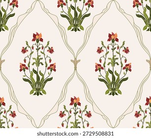 Vetor mão desenhado colorido flores geométricas Motifs Africano boho paisley, padrões sem costura com floral para tecido Etnic Indian Pattern, têxteis, roupas, papel de embalagem, pano de fundo, banner.
