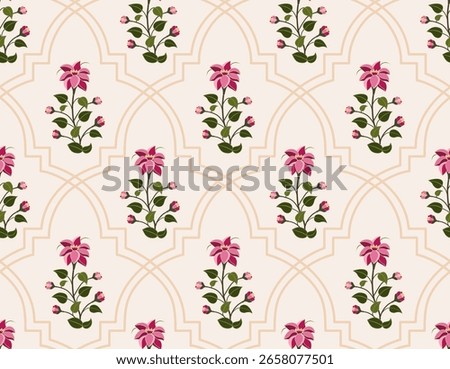 Vector Hand drawn colourful geometric flowers, seamless patterns with floral for fabric, textiles, clothing, wrapping paper, backdrop, banner, illustration, abstract backgrounds.
