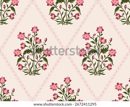 Vector Hand drawn colourful geometric flowers, seamless patterns with floral for fabric, textiles, clothing, wrapping paper, backdrop, banner, illustration, abstract backgrounds.
