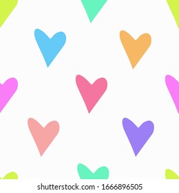 Vector hand drawn colourful heart shape seamless pattern. Perfect for wrapping paper, textile, modern wallpaper, backgrounds, invitations, packaging design projects. Surface pattern design