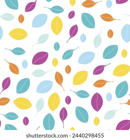 Vector hand drawn colourful leaves composition on white background.
