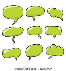 vector hand drawn comic green speech bubbles set. funny doodle design elements collection