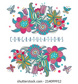 Vector hand drawn congratulation floral card