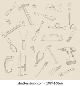 vector hand drawn construction tool collection