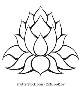 Ilustración de contorno dibujada a mano del vector del loto. Lilia de agua sagrada monocromática. Imagen mística para pegatinas y logotipos