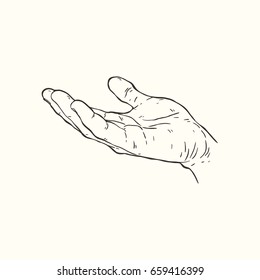 Vector hand drawn contour illustration of the hand gesture Give