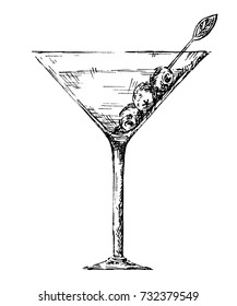 Vector Hand Drawn Contour Of Martini Glass