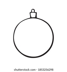 Vector hand drawn contour and shape of Christmas tree ball for coloring at Xmas and New year holidays. Template for kids creativity