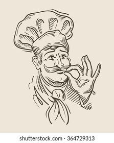 Vector Hand Drawn Cook, Chef Sketch And Cooking, Cuisine Doodle