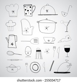 vector hand drawn cooking foods and kitchen 