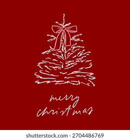Tarjeta de felicitación de letras de Navidades frescas dibujadas a mano de Vector. Impresión de arte festivo elegante y simple con estilo. Árbol de Navidad orgánico minimalista con Imagen de arco. Ilustración moderna de la temporada de vacaciones de coqueta.