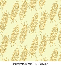 Vector hand drawn Corn cobs pattern in yellow colors palette