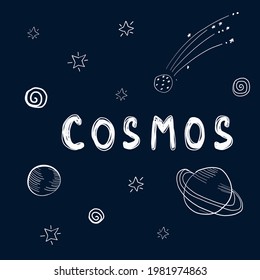 Vector hand drawn cosmos, galaxy, space elements.