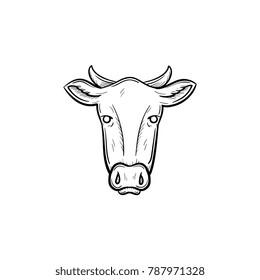 Vector hand drawn Cow head outline doodle icon. Cow head sketch illustration for print, web, mobile and infographics isolated on white background.