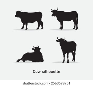 vector hand drawn cow silhouette isolated on white background	