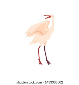 Vector hand drawn crane bird icon. Sketch flying white animals standing communicating with another birds with open beak. Elegant stork, symbols of china and asia. Isolated illustration