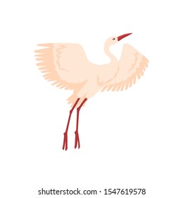 Vector hand drawn crane bird icon. Sketch flying white animals taking off. Elegant stork, symbols of china and asia. Isolated illustration