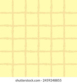 Vector hand drawn crayon checkered pattern. Grunge Doodle Plaid geometrical yellow beige brush texture. pencil Crossing lines. Abstract pattern